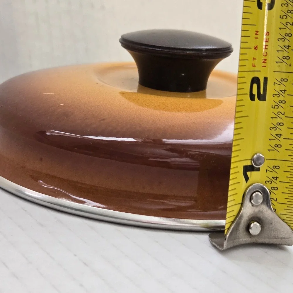 Vintage Orange Brown Ombre Enamel‎ Replacement Pot Lid 6.25 Inch MCM Sunburst